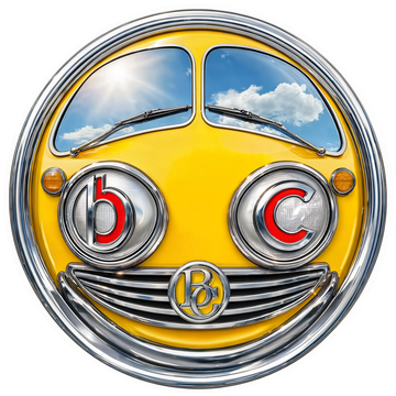 Bus Commons seal — a chrome transit-authority roundel styled as a bus face, with b and C headlights and a BC grille monogram.